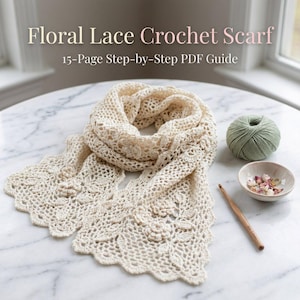 Floral Lace Crochet Scarf Pattern | Puff Stitch Flower Tutorial (PDF Download)