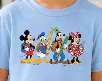 Camiseta infantil de Disney Friends para la vuelta al cole, camiseta escolar con personajes de dibujos animados para niños y niñas.