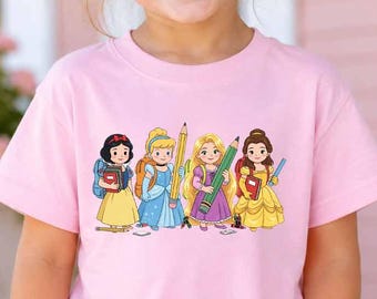 Camiseta de princesa para la vuelta al cole, camiseta escolar de princesa de cuento de hadas para niñas, conjunto adorable para el aula.