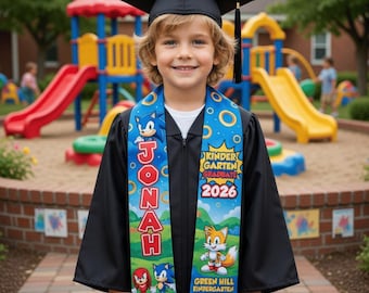 Custom Sonic Graduation Stole Blue Theme Kindergarten Class of 2026 Personalized Name