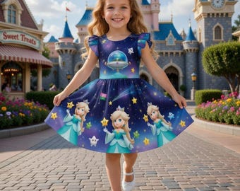 Rosalina Galaxy Toddler Dress, Princess Girls Outfit, Space Party Dress Custom Gift