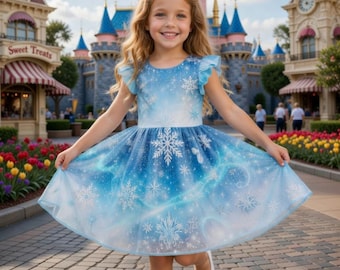 Frozen Snowflake Toddler Dress, Winter Princess Girls Outfit, Magical Blue Party Dress Custom Gift