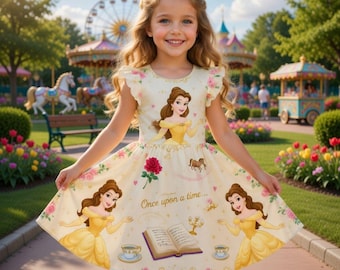 Belle Princess Toddler Dress, Beauty and the Beast Girls Outfit, Fairytale Party Dress Custom Gift