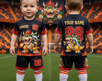 Custom Bowser Soccer Jersey for Kids, Personalized Gamer Football Outfit Toddler Gift