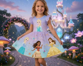 Disney Princess Fantasy Dress, Elsa Moana Belle Girls Outfit, Magical Party Dress Custom Gift