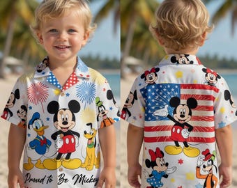 Mickey Mouse Hawaiian Shirt Kids 4th of July Patriotic Disney Beach Button Shirt