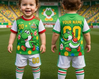 Camiseta de fútbol de Yoshi para niños, conjunto de fútbol gamer personalizado, regalo para niños pequeños