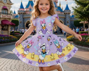 Daisy Duck Toddler Dress, Cute Disney Girls Outfit, Cartoon Party Birthday Dress Custom Gift