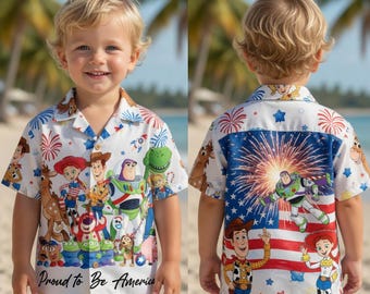 Toy Story Hawaiian Shirt Kids 4th of July Shirt Patriotic Cartoon Beach Shirt
