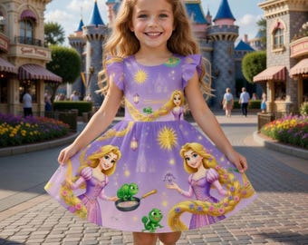 Rapunzel Princess Toddler Dress, Tangled Inspired Girls Outfit, Fairytale Party Dress Custom Gift
