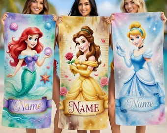 Personalisierte Prinzessin Strandtuch, Benutzerdefinierte Ariel Belle Cinderella Pool Handtuch Geschenk