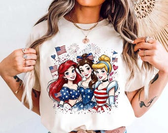 Disney Princess 4th Of July Shirt, Ariel Belle Cinderella Patriotic Fireworks Tee