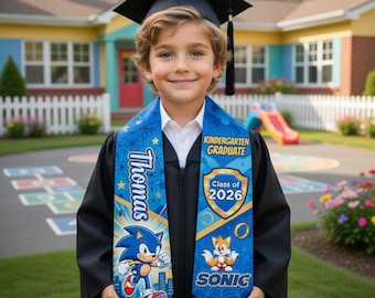 Custom Sonic Graduation Stole Blue Kindergarten Class of 2026 Personalized Name Gift