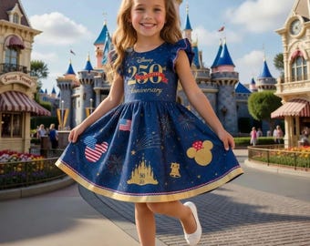 Disney 250th Anniversary Dress, Magical Girls Celebration Outfit, Fireworks Party Dress Custom Gift