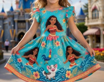 Moana Princess Toddler Dress, Tropical Disney Girls Outfit, Island Party Dress Custom Gift