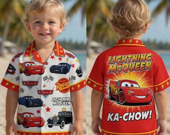 Lightning McQueen Hawaiian Shirt Kids Cars Cartoon Racing Beach Button Shirt