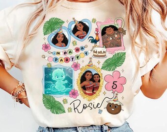 Camiseta de cumpleaños personalizada de Moana, camiseta de cumpleaños familiar personalizada de Moana, camiseta para fiesta en una isla tropical.