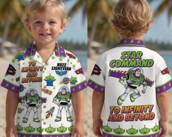 Buzz Lightyear Hawaiian Shirt Kids Toy Story Cartoon Beach Button Shirt