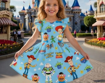 Toy Story Kleinkind Kleid, Disney Cartoon Mädchen Outfit, niedliches Geburtstags-Party Kleid Kundenspezifisches Geschenk