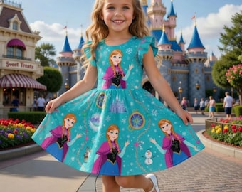 Anna Frozen Princess Dress, Disney Girls Toddler Outfit, Magical Winter Party Dress Custom Gift