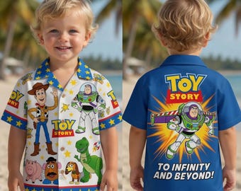 Toy Story Hawaiian Shirt Kids Buzz Woody Cartoon Beach Button Shirt