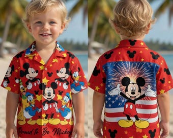 Mickey Mouse Red Hawaiian Shirt Kids 4th of July Disney Patriotic Beach Shirt