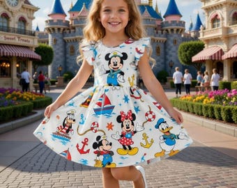 Disney Cruise Toddler Dress, Mickey Minnie Friends Girls Outfit, Nautical Party Dress Custom Gift