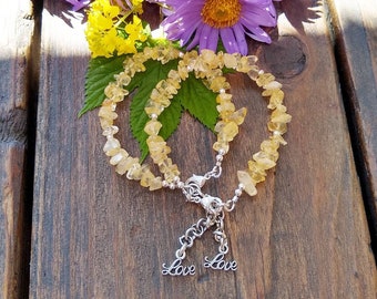 Citrine and silver LOVE charm bracelet