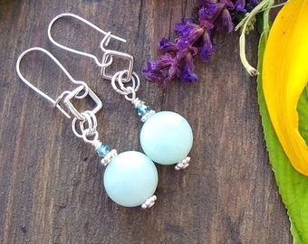 Amazonite and silver earrings, jewelry for women, free shipping, gifts for her