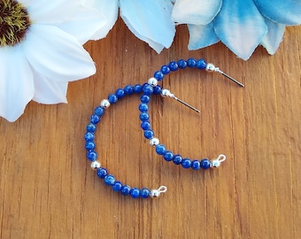 Lapis Lazuli and silver hoop earrings, healing stone jewelry, crystal jewelry, for her, free shipping, gifts for women