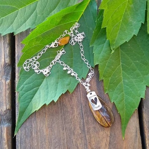 Tiger Eye and silver FOLLOW YOUR HEART necklace, jewelry for women, free shipping, gifts for her