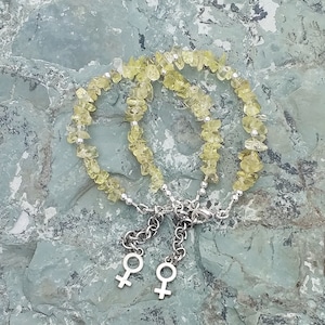 Lemon Quartz and silver Venus charm bracelet, gemstone chips, feminist jewelry, free shipping, gifts for her, jewelry for women image 9