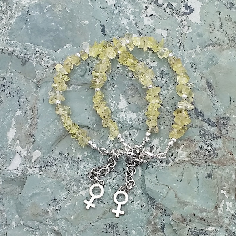 Lemon Quartz and silver Venus charm bracelet, gemstone chips, feminist jewelry, free shipping, gifts for her, jewelry for women image 9
