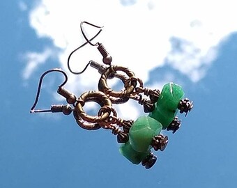 Green Aventurine and brass earrings,  jewelry for women, free shipping, gifts for her