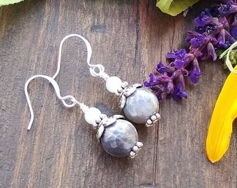 Gray Moonstone and silver earrings,  jewelry for women, free shipping, gifts for her