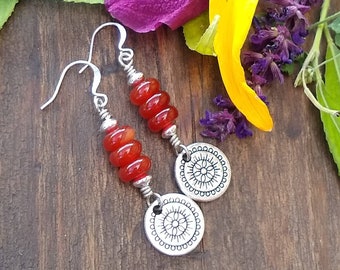 Carnelian and silver drop earrings, jewelry for women, free shipping, gifts for her