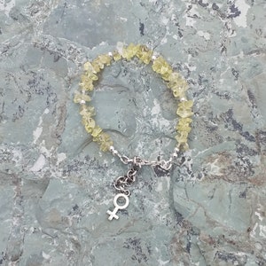 Lemon Quartz and silver Venus charm bracelet, gemstone chips, feminist jewelry, free shipping, gifts for her, jewelry for women image 3