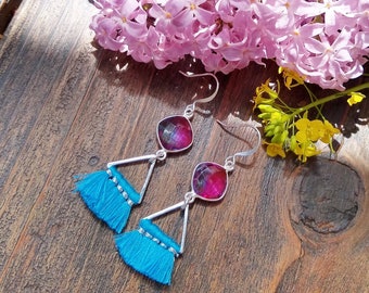 Quartz and silver tassel earrings,  jewelry for women, free shipping, gifts for her