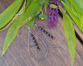 Black Tourmaline and gunmetal teardrop earrings, jewelry for women, free shipping, gifts for her