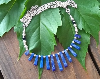 Lapis Lazuli and silver fan necklace, jewelry for women, free shipping, gifts for her