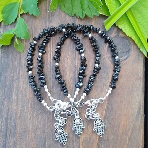 Black Tourmaline and silver Hamsa hand bracelet, jewelry for women, free shipping, gifts for her