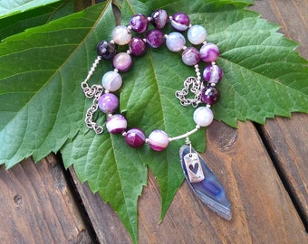 Purple Agate and silver FOLLOW YOUR HEART necklace, jewelry for women, free shipping, gifts for her