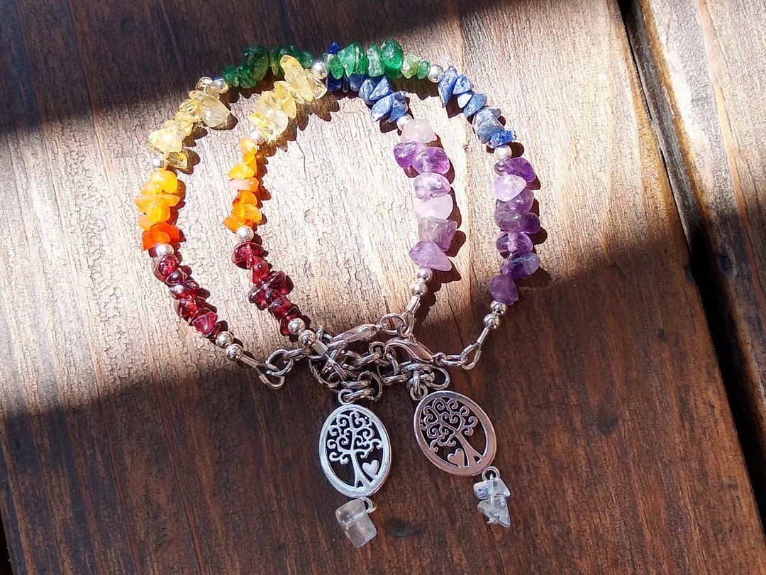 Rainbow and Silver Tree of Life Charm Bracelet - Etsy