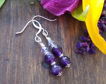 Amethyst and silver small earrings, February birthstone,  jewelry for women, free shipping, gifts for her