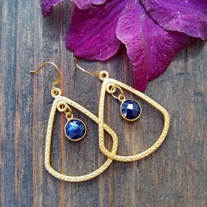 Blue Sapphire and gold teardrop earrings, September birthstone,  jewelry for women, free shipping, gifts for her