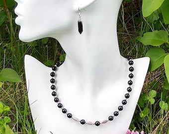 Black Onyx and silver necklace set