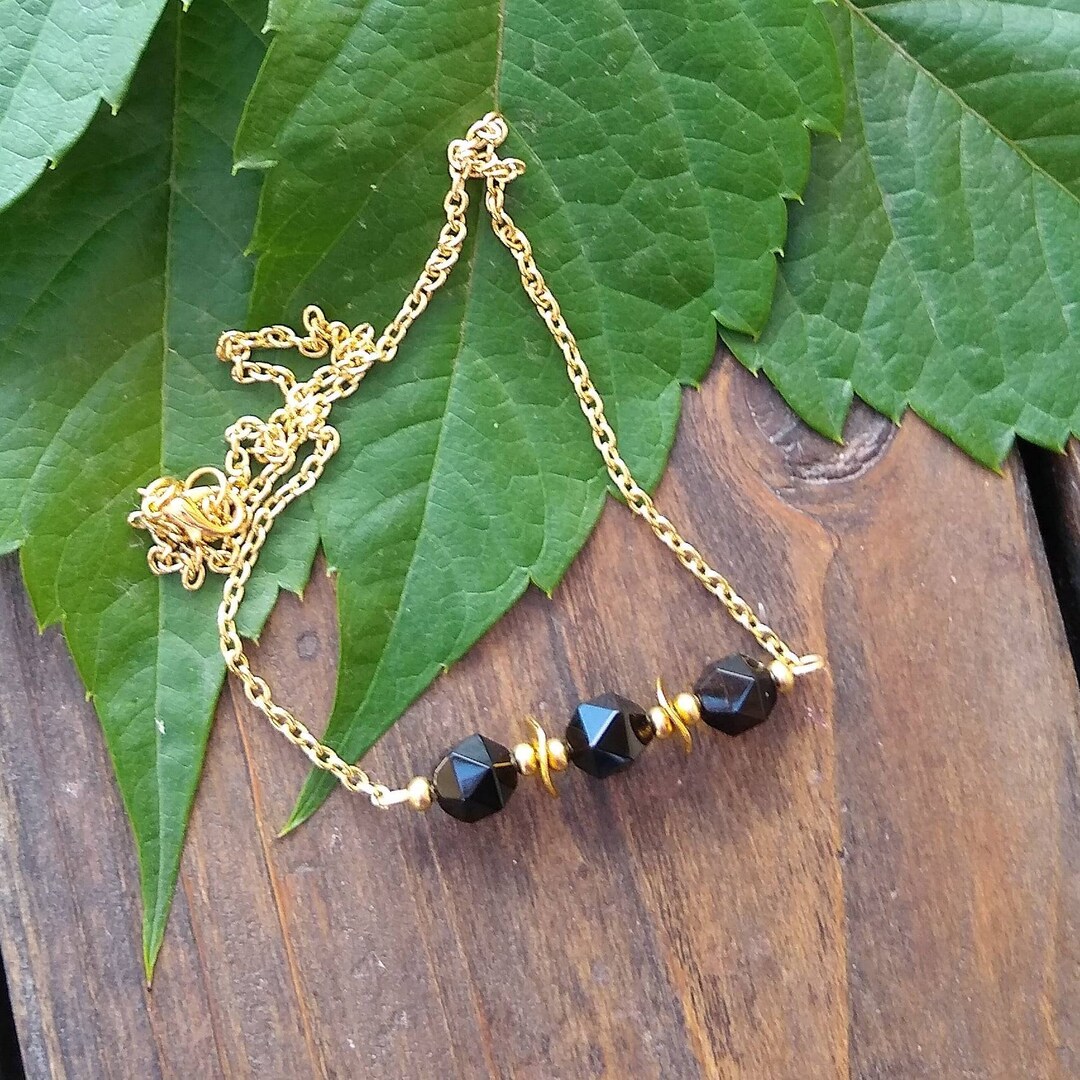 Black Onyx and Gold Necklace, Jewelry for Women, Free Shipping, Gifts