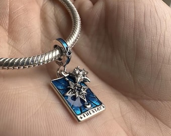 Sterling Silver 925 Tarot Card The Star Dangle Charm, Birthday Mom Wife Her Gift Charm, Compatible Charms