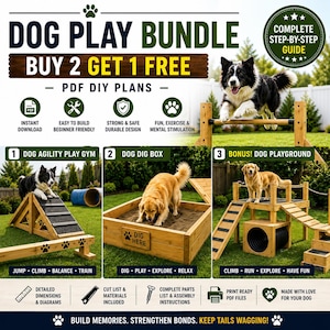 DIY Dog Agility Course PDF Plans Backyard Dog Playground Dog Dig Box Outdoor Dog Training Equipment Bundle Guide Woodworking PDF Plans 2ni1