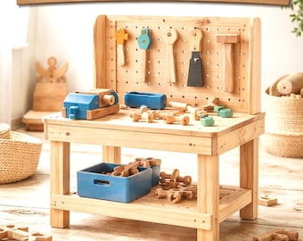 Planos para banco de herramientas infantil de bricolaje / Diseño de banco de trabajo Montessori (Descarga en PDF)